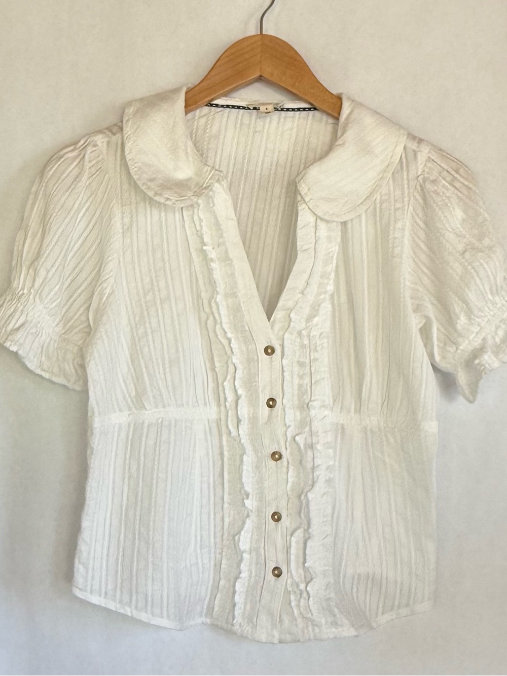 Pilcro Cream Ruffle-Trim Button Down Blouse